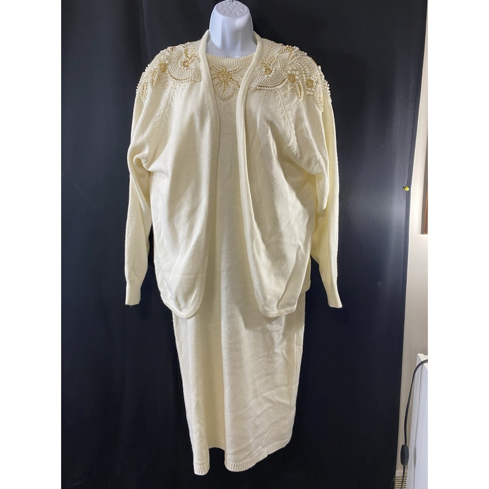 Vintage Darian Women's Sweater Dress Set Size Large Easter Pearl Embellished